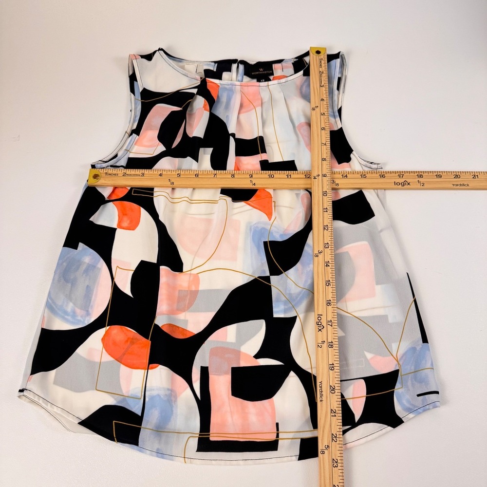 Worthington Blouse Women XS Multicolor Abstract Geometric Sleeveless Pleated Top - Picture 6 of 13
